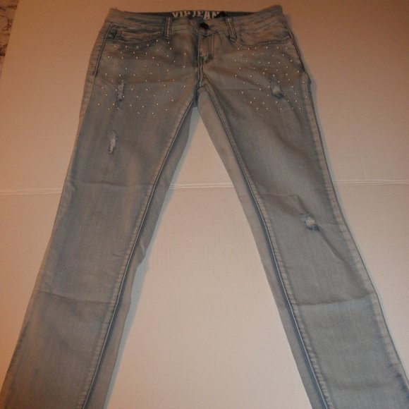 VIP JEANS Pearl Embellished Skinny Jeans Size 7/8 - Picture 1 of 4
